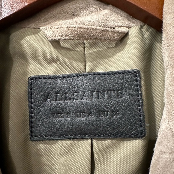 ALLSAINTS Suede Dalby Biker Jacket - Sage - Picture 2 of 3